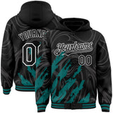 Custom Black Teal-White Splash 3D Pattern Design Bomber Full-Snap Varsity Letterman Hoodie Jacket