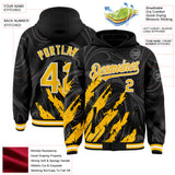 Custom Black Gold-White Splash 3D Pattern Design Bomber Full-Snap Varsity Letterman Hoodie Jacket