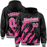 Custom Black Pink-White Splash 3D Pattern Design Bomber Full-Snap Varsity Letterman Hoodie Jacket