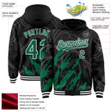 Custom Black Kelly Green-White Splash 3D Pattern Design Bomber Full-Snap Varsity Letterman Hoodie Jacket
