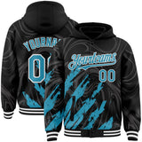 Custom Black Panther Blue-White Splash 3D Pattern Design Bomber Full-Snap Varsity Letterman Hoodie Jacket