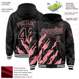 Custom Black Medium Pink-White Splash 3D Pattern Design Bomber Full-Snap Varsity Letterman Hoodie Jacket