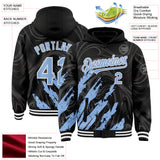 Custom Black Light Blue-White Splash 3D Pattern Design Bomber Full-Snap Varsity Letterman Hoodie Jacket