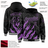 Custom Black Medium Purple-White Splash 3D Pattern Design Bomber Full-Snap Varsity Letterman Hoodie Jacket