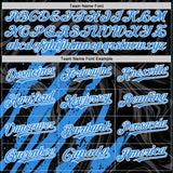 Custom Black Powder Blue-White Splash 3D Pattern Design Bomber Full-Snap Varsity Letterman Hoodie Jacket