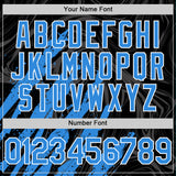 Custom Black Powder Blue-White Splash 3D Pattern Design Bomber Full-Snap Varsity Letterman Hoodie Jacket