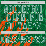 Custom Kelly Green Orange-White Splash 3D Pattern Design Bomber Full-Snap Varsity Letterman Hoodie Jacket