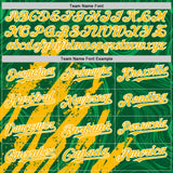 Custom Kelly Green Gold-White Splash 3D Pattern Design Bomber Full-Snap Varsity Letterman Hoodie Jacket