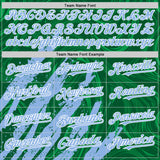 Custom Kelly Green Light Blue-White Splash 3D Pattern Design Bomber Full-Snap Varsity Letterman Hoodie Jacket