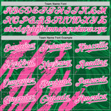 Custom Kelly Green Pink-White Splash 3D Pattern Design Bomber Full-Snap Varsity Letterman Hoodie Jacket