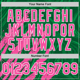 Custom Kelly Green Pink-White Splash 3D Pattern Design Bomber Full-Snap Varsity Letterman Hoodie Jacket