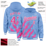 Custom Light Blue Pink-White Splash 3D Pattern Design Bomber Full-Snap Varsity Letterman Hoodie Jacket