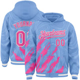 Custom Light Blue Pink-White Splash 3D Pattern Design Bomber Full-Snap Varsity Letterman Hoodie Jacket