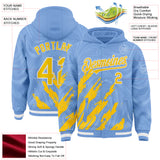 Custom Light Blue Yellow-White Splash 3D Pattern Design Bomber Full-Snap Varsity Letterman Hoodie Jacket
