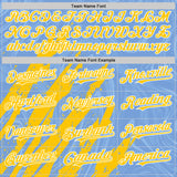 Custom Light Blue Yellow-White Splash 3D Pattern Design Bomber Full-Snap Varsity Letterman Hoodie Jacket