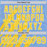 Custom Light Blue Yellow-White Splash 3D Pattern Design Bomber Full-Snap Varsity Letterman Hoodie Jacket