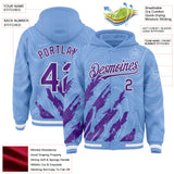 Custom Light Blue Purple-White Splash 3D Pattern Design Bomber Full-Snap Varsity Letterman Hoodie Jacket