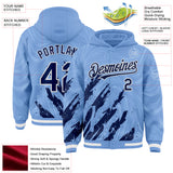 Custom Light Blue Navy-White Splash 3D Pattern Design Bomber Full-Snap Varsity Letterman Hoodie Jacket