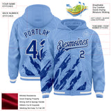 Custom Light Blue Royal-White Splash 3D Pattern Design Bomber Full-Snap Varsity Letterman Hoodie Jacket