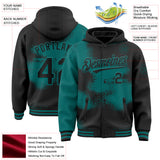 Custom Black Teal Abstract Color Blocks Fragment 3D Pattern Design Bomber Full-Snap Varsity Letterman Hoodie Jacket