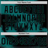 Custom Black Teal Abstract Color Blocks Fragment 3D Pattern Design Bomber Full-Snap Varsity Letterman Hoodie Jacket