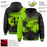 Custom Black Neon Green Abstract Color Blocks Fragment 3D Pattern Design Bomber Full-Snap Varsity Letterman Hoodie Jacket