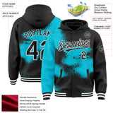 Custom Black Lakes Blue-White Abstract Color Blocks Fragment 3D Pattern Design Bomber Full-Snap Varsity Letterman Hoodie Jacket