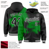 Custom Black Grass Green-White Abstract Color Blocks Fragment 3D Pattern Design Bomber Full-Snap Varsity Letterman Hoodie Jacket