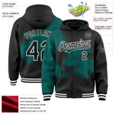 Custom Black Midnight Green-White Abstract Color Blocks Fragment 3D Pattern Design Bomber Full-Snap Varsity Letterman Hoodie Jacket