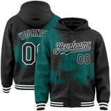 Custom Black Midnight Green-White Abstract Color Blocks Fragment 3D Pattern Design Bomber Full-Snap Varsity Letterman Hoodie Jacket