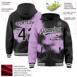 Custom Black Light Purple-White Abstract Color Blocks Fragment 3D Pattern Design Bomber Full-Snap Varsity Letterman Hoodie Jacket