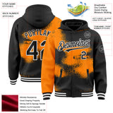 Custom Black Bay Orange-White Abstract Color Blocks Fragment 3D Pattern Design Bomber Full-Snap Varsity Letterman Hoodie Jacket