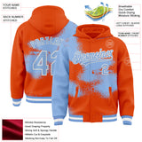 Custom Orange Light Blue-White Abstract Color Blocks Fragment 3D Pattern Design Bomber Full-Snap Varsity Letterman Hoodie Jacket