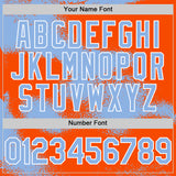 Custom Orange Light Blue-White Abstract Color Blocks Fragment 3D Pattern Design Bomber Full-Snap Varsity Letterman Hoodie Jacket