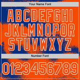 Custom Orange Royal-White Abstract Color Blocks Fragment 3D Pattern Design Bomber Full-Snap Varsity Letterman Hoodie Jacket