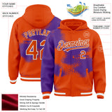 Custom Orange Purple-White Abstract Color Blocks Fragment 3D Pattern Design Bomber Full-Snap Varsity Letterman Hoodie Jacket