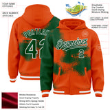 Custom Orange Green-White Abstract Color Blocks Fragment 3D Pattern Design Bomber Full-Snap Varsity Letterman Hoodie Jacket