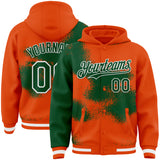 Custom Orange Green-White Abstract Color Blocks Fragment 3D Pattern Design Bomber Full-Snap Varsity Letterman Hoodie Jacket