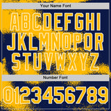 Custom Navy Gold-White Abstract Color Blocks Fragment 3D Pattern Design Bomber Full-Snap Varsity Letterman Hoodie Jacket