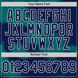 Custom Navy Teal-White Abstract Color Blocks Fragment 3D Pattern Design Bomber Full-Snap Varsity Letterman Hoodie Jacket