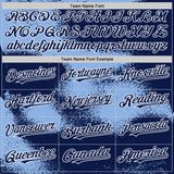 Custom Navy Light Blue-White Abstract Color Blocks Fragment 3D Pattern Design Bomber Full-Snap Varsity Letterman Hoodie Jacket