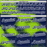 Custom Navy Neon Green-White Abstract Color Blocks Fragment 3D Pattern Design Bomber Full-Snap Varsity Letterman Hoodie Jacket