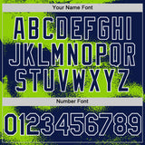 Custom Navy Neon Green-White Abstract Color Blocks Fragment 3D Pattern Design Bomber Full-Snap Varsity Letterman Hoodie Jacket