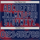 Custom Navy Crimson-White Abstract Color Blocks Fragment 3D Pattern Design Bomber Full-Snap Varsity Letterman Hoodie Jacket