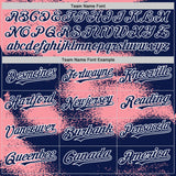 Custom Navy Medium Pink-White Abstract Color Blocks Fragment 3D Pattern Design Bomber Full-Snap Varsity Letterman Hoodie Jacket