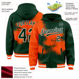 Custom Green Orange-White Abstract Color Blocks Fragment 3D Pattern Design Bomber Full-Snap Varsity Letterman Hoodie Jacket