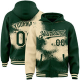 Custom Green Cream Abstract Color Blocks Fragment 3D Pattern Design Bomber Full-Snap Varsity Letterman Hoodie Jacket