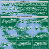 Custom Kelly Green Light Blue-White Abstract Color Blocks Fragment 3D Pattern Design Bomber Full-Snap Varsity Letterman Hoodie Jacket