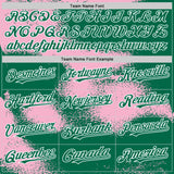 Custom Kelly Green Light Pink-White Abstract Color Blocks Fragment 3D Pattern Design Bomber Full-Snap Varsity Letterman Hoodie Jacket