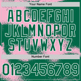 Custom Kelly Green Light Pink-White Abstract Color Blocks Fragment 3D Pattern Design Bomber Full-Snap Varsity Letterman Hoodie Jacket